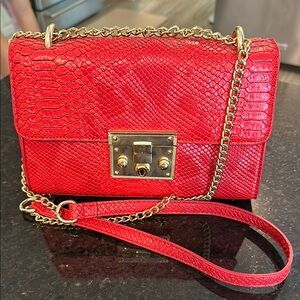Red Snake Print Chain Shoulder Bag